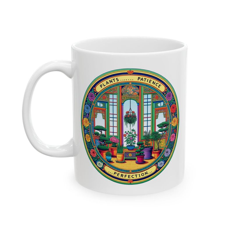 Ceramic plant mug with a chinoiserie indoor garden design